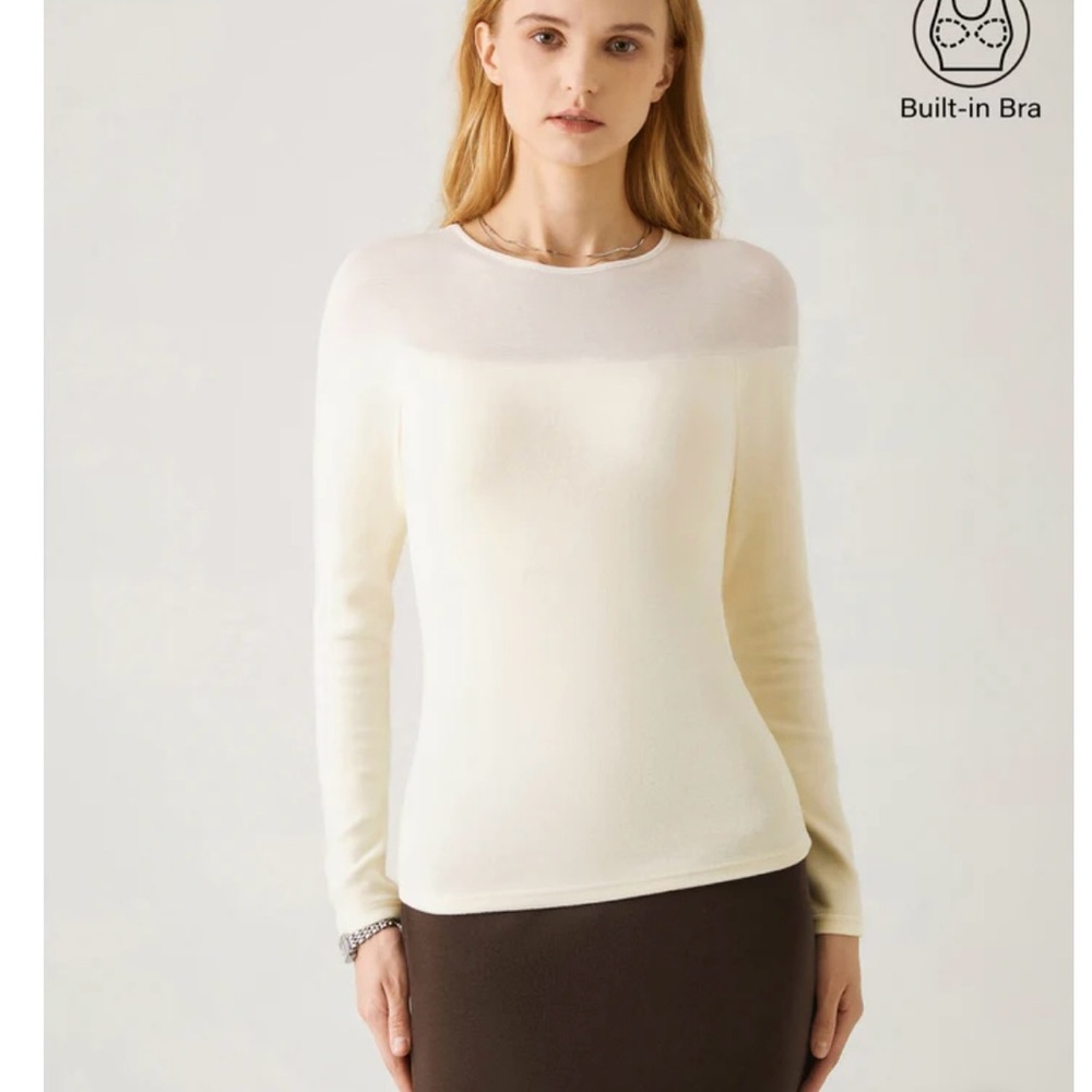 Elegant Cream Long Sleeve Top with Built-in Bra